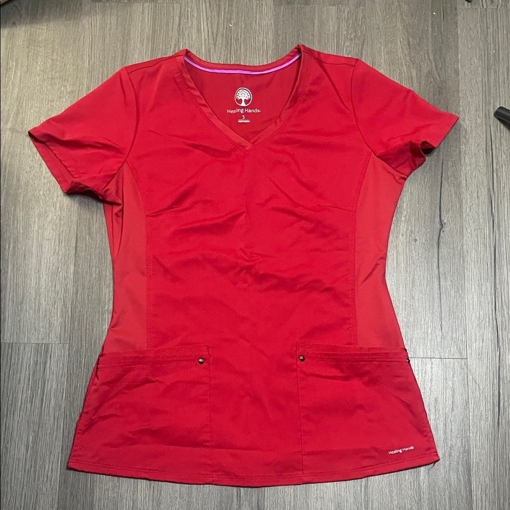Healing Hands Women's Scarlet Short Sleeve Top Red